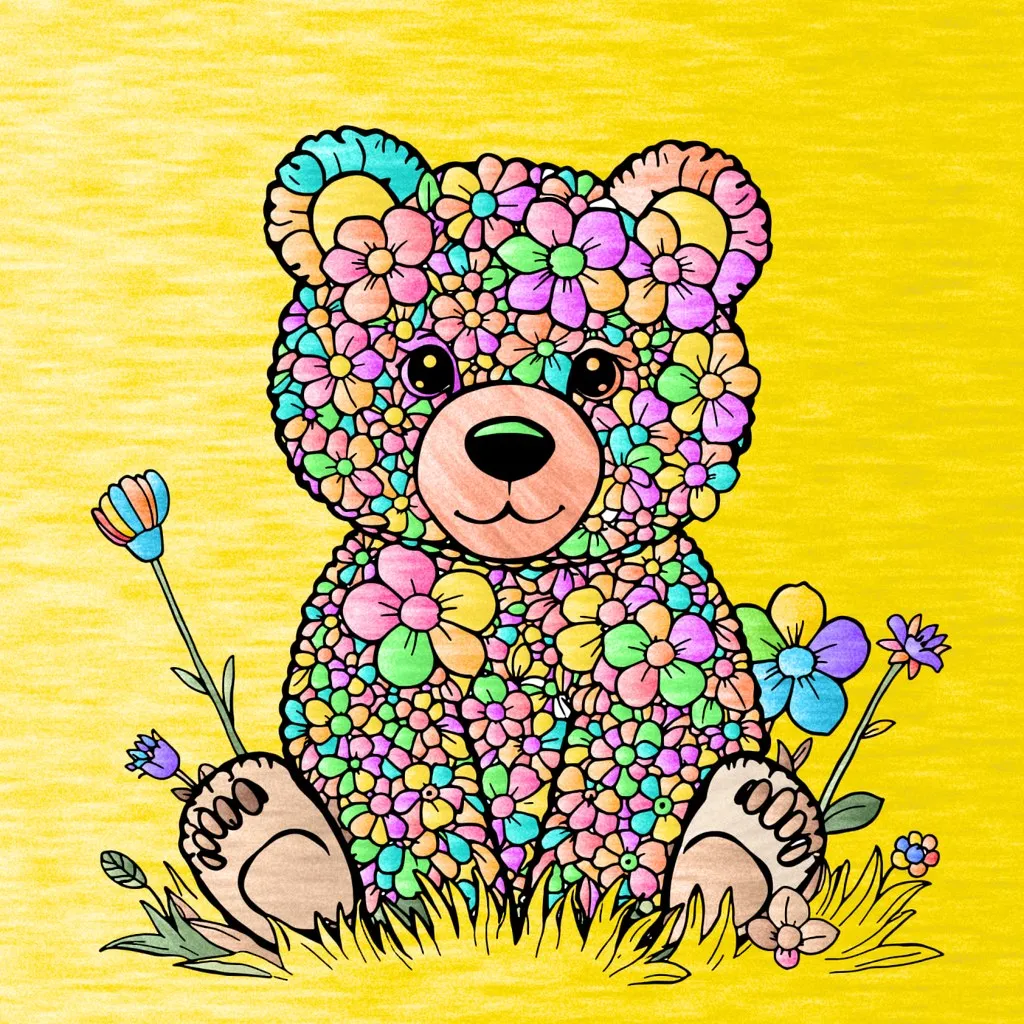 The finished bear cub, framed on the wall of My Atelaire
